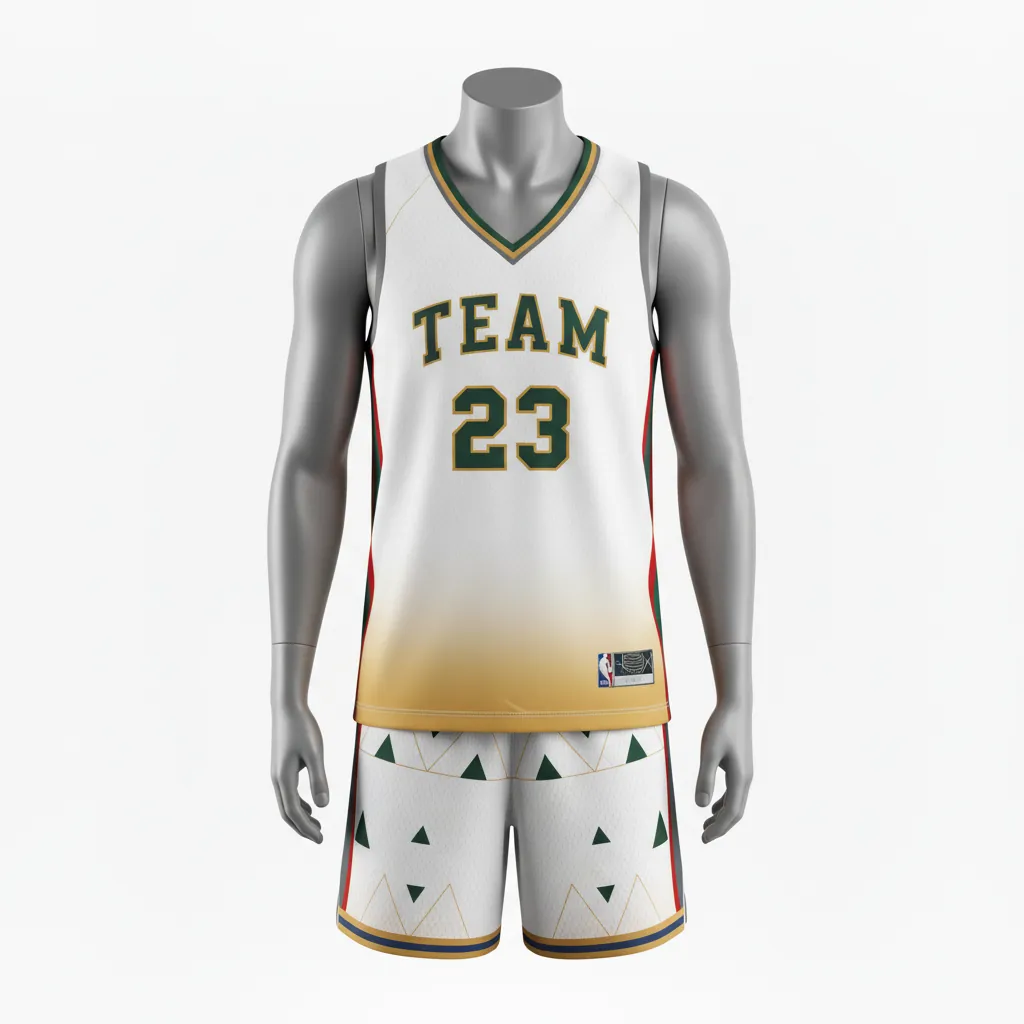 Custom Basketball V Neck Basketball Uniform - White, Black, Orange - Vneck Vertical Stripes - Front View - Kinexa Sportswear