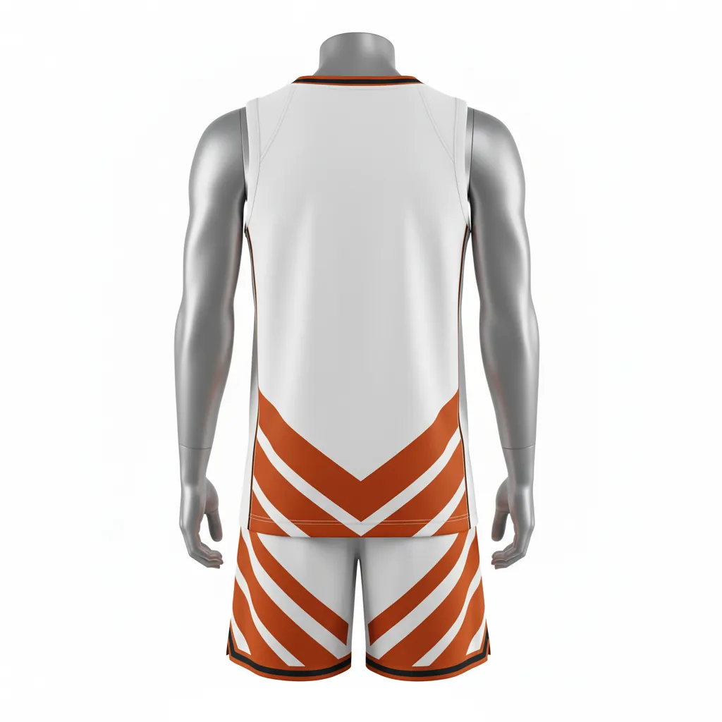 Custom Basketball V Neck Basketball Uniform - White, Burnt, Orange... - Vneck Chevron Pattern - Back View - Kinexa Sportswear