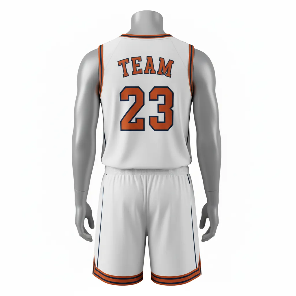 Custom Basketball V Neck Basketball Uniform - White, Burnt, Orange... - Vneck Vertical Stripes - Back View - Kinexa Sportswear