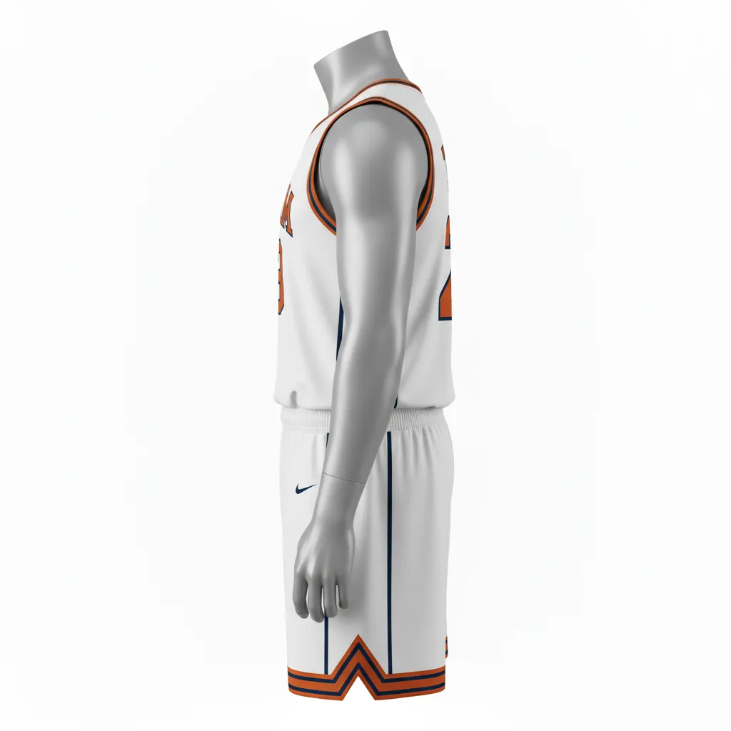 Custom Basketball V Neck Basketball Uniform - White, Burnt, Orange... - Vneck Vertical Stripes - Side View - Kinexa Sportswear