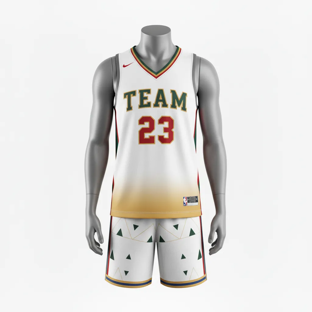 Custom Basketball V Neck Basketball Uniform - White, Red, Gold - Vneck Cardinal Side Panel Block - Front View - Kinexa Sportswear
