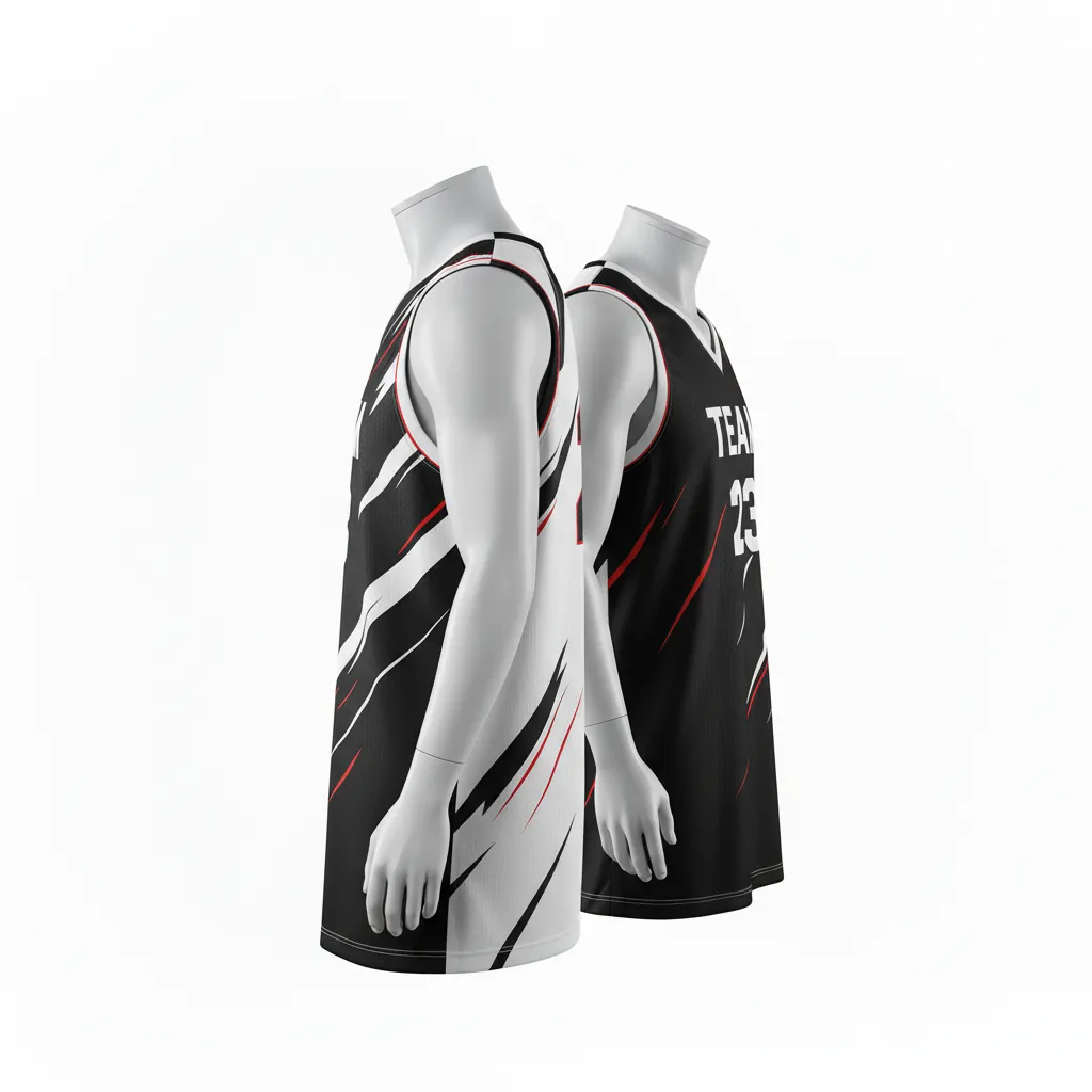Custom Basketball V Neck Reversible Jersey - White, Black, Red - Vneck Diagonal Slash - Side View - Kinexa Sportswear