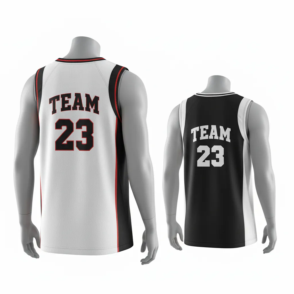 Custom Basketball V Neck Reversible Jersey - White, Black, Red - Vneck Retro Color Block - Back View - Kinexa Sportswear