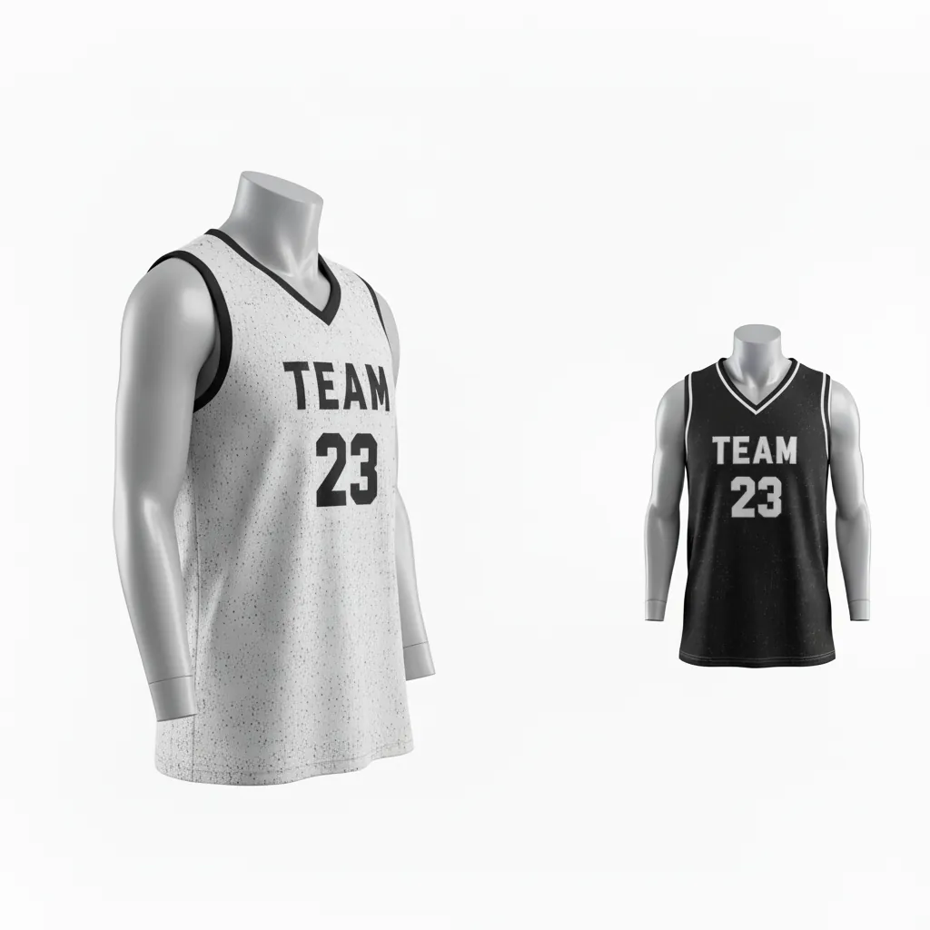 Custom Basketball V Neck Reversible Jersey - White, Black, White - Vneck Texture Pattern - Back View - Kinexa Sportswear