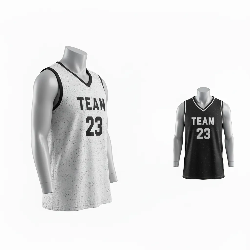 Custom Basketball V Neck Reversible Jersey - White, Black, White - Vneck Texture Pattern - Front View - Kinexa Sportswear
