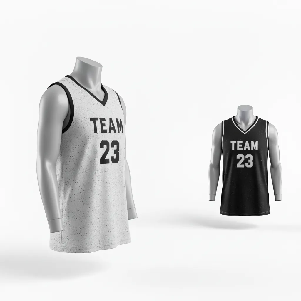 Custom Basketball V Neck Reversible Jersey - White, Black, White - Vneck Texture Pattern - Side View - Kinexa Sportswear