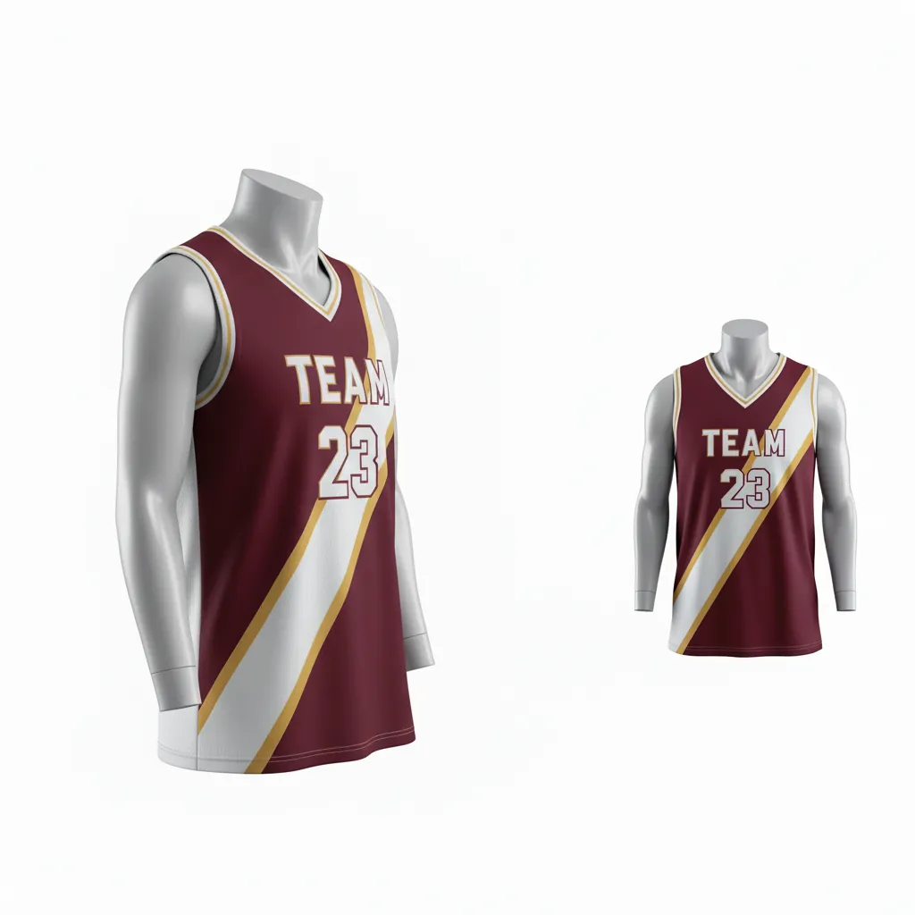 Custom Basketball V Neck Reversible Jersey - White, Burgundy, Gold - Vneck Diagonal Slash - Side View - Kinexa Sportswear