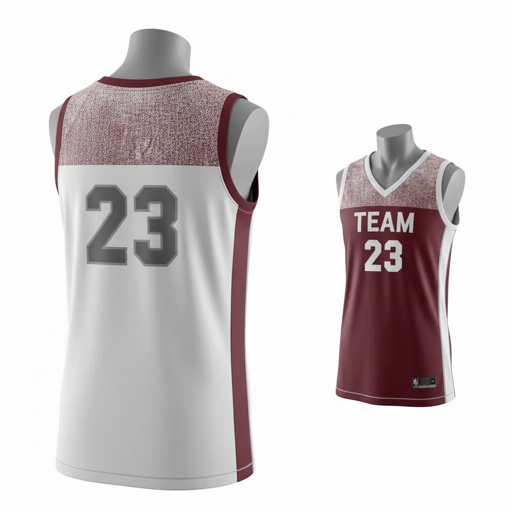 Custom Basketball V Neck Reversible Jersey - White, Burgundy, Silver - Vneck Texture Pattern - Back View - Kinexa Sportswear