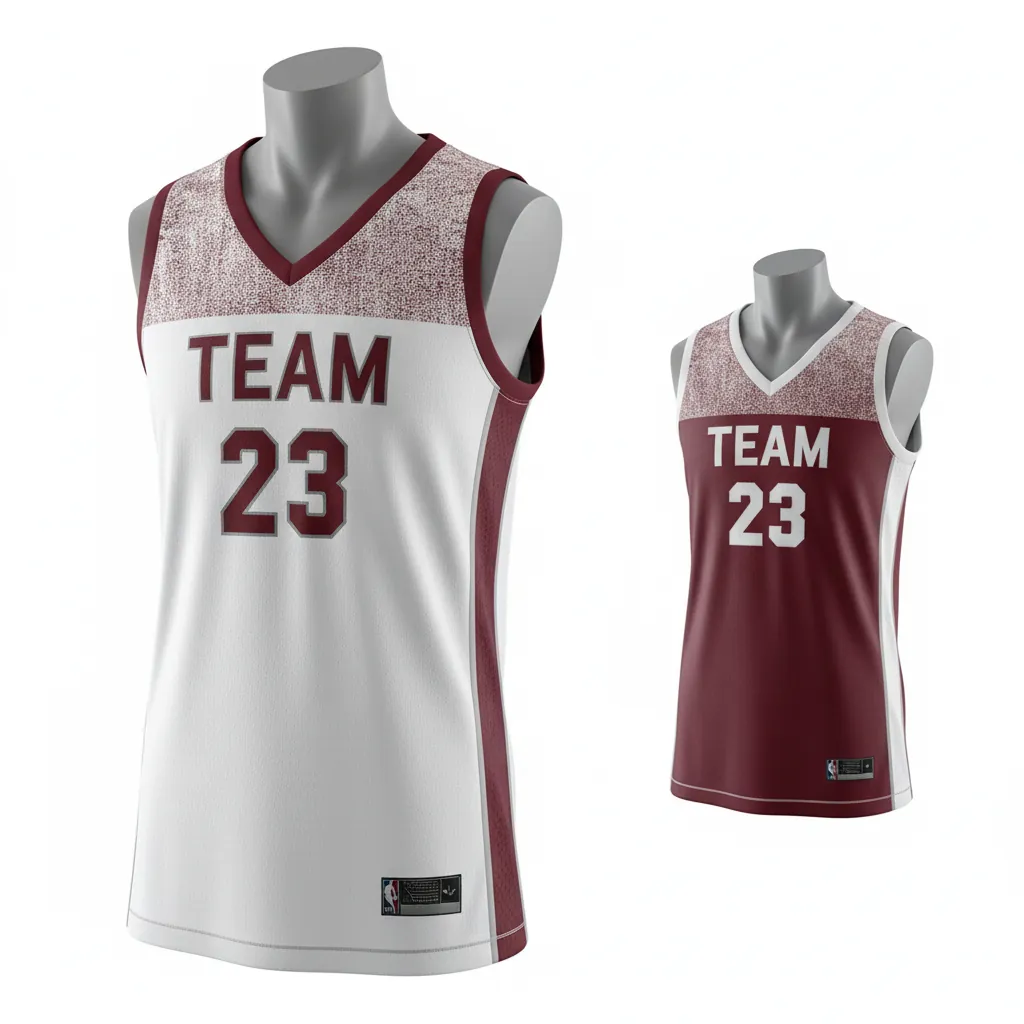 Custom Basketball V Neck Reversible Jersey - White, Burgundy, Silver - Vneck Texture Pattern - Front View - Kinexa Sportswear