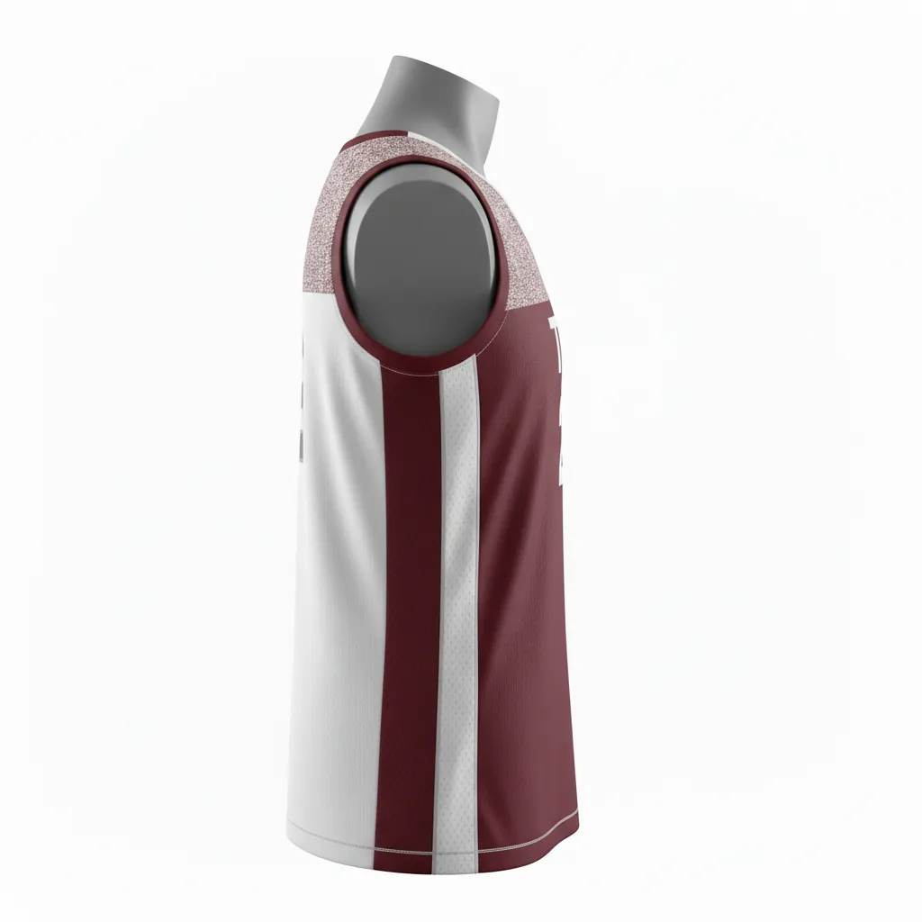 Custom Basketball V Neck Reversible Jersey - White, Burgundy, Silver - Vneck Texture Pattern - Side View - Kinexa Sportswear