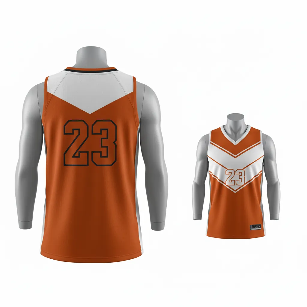 Custom Basketball V Neck Reversible Jersey - White, Burnt, Orange... - Vneck Chevron Pattern - Back View - Kinexa Sportswear