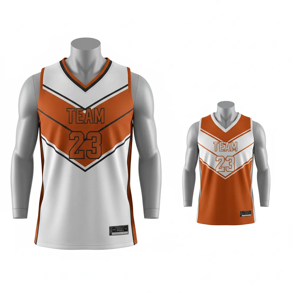 Custom Basketball V Neck Reversible Jersey - White, Burnt, Orange... - Vneck Chevron Pattern - Front View - Kinexa Sportswear