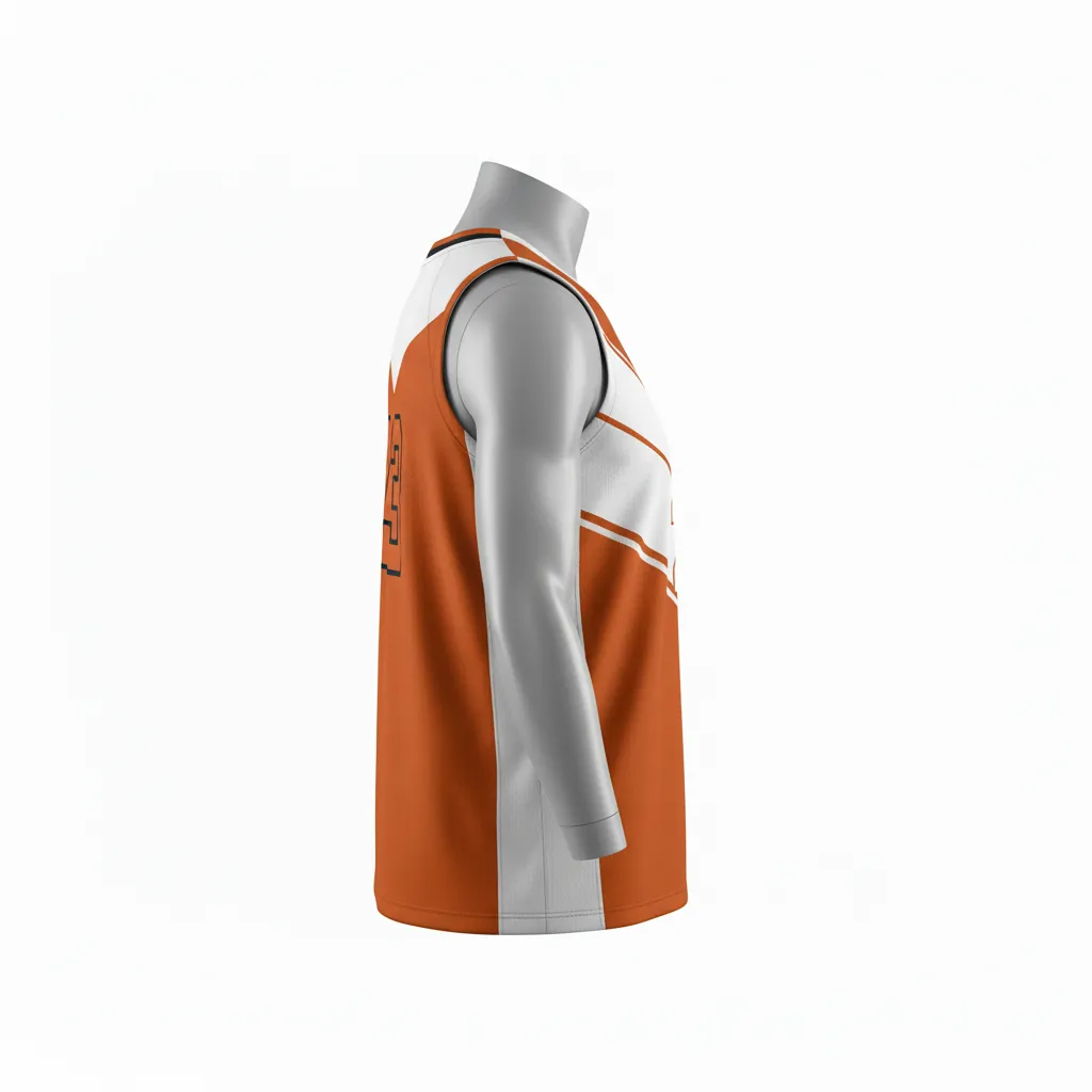 Custom Basketball V Neck Reversible Jersey - White, Burnt, Orange... - Vneck Chevron Pattern - Side View - Kinexa Sportswear