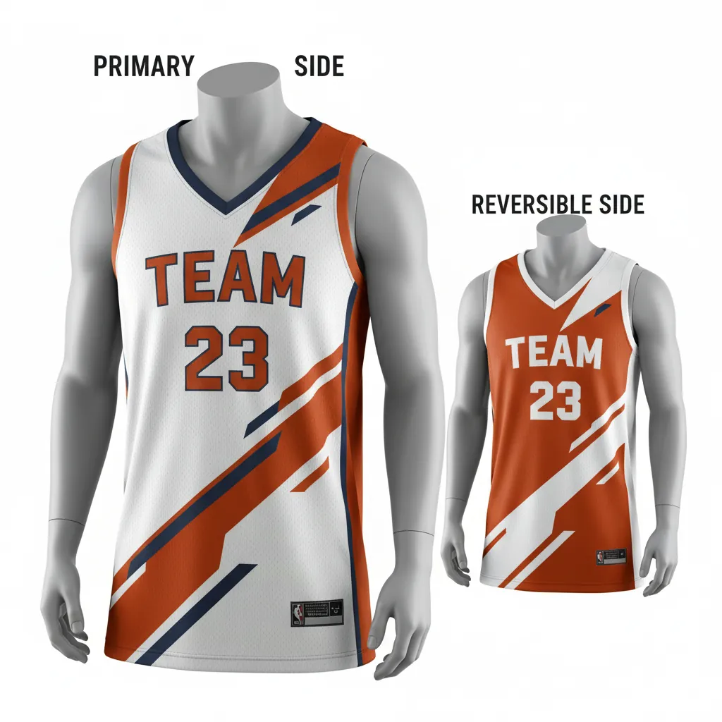 Custom Basketball V Neck Reversible Jersey - White, Burnt, Orange... - Vneck Asymmetric Angular - Front View - Kinexa Sportswear