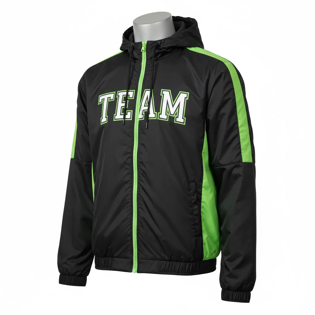 Custom Basketball Windbreaker Jacket - Black, Green, White - Lime - Front View - Kinexa Sportswear
