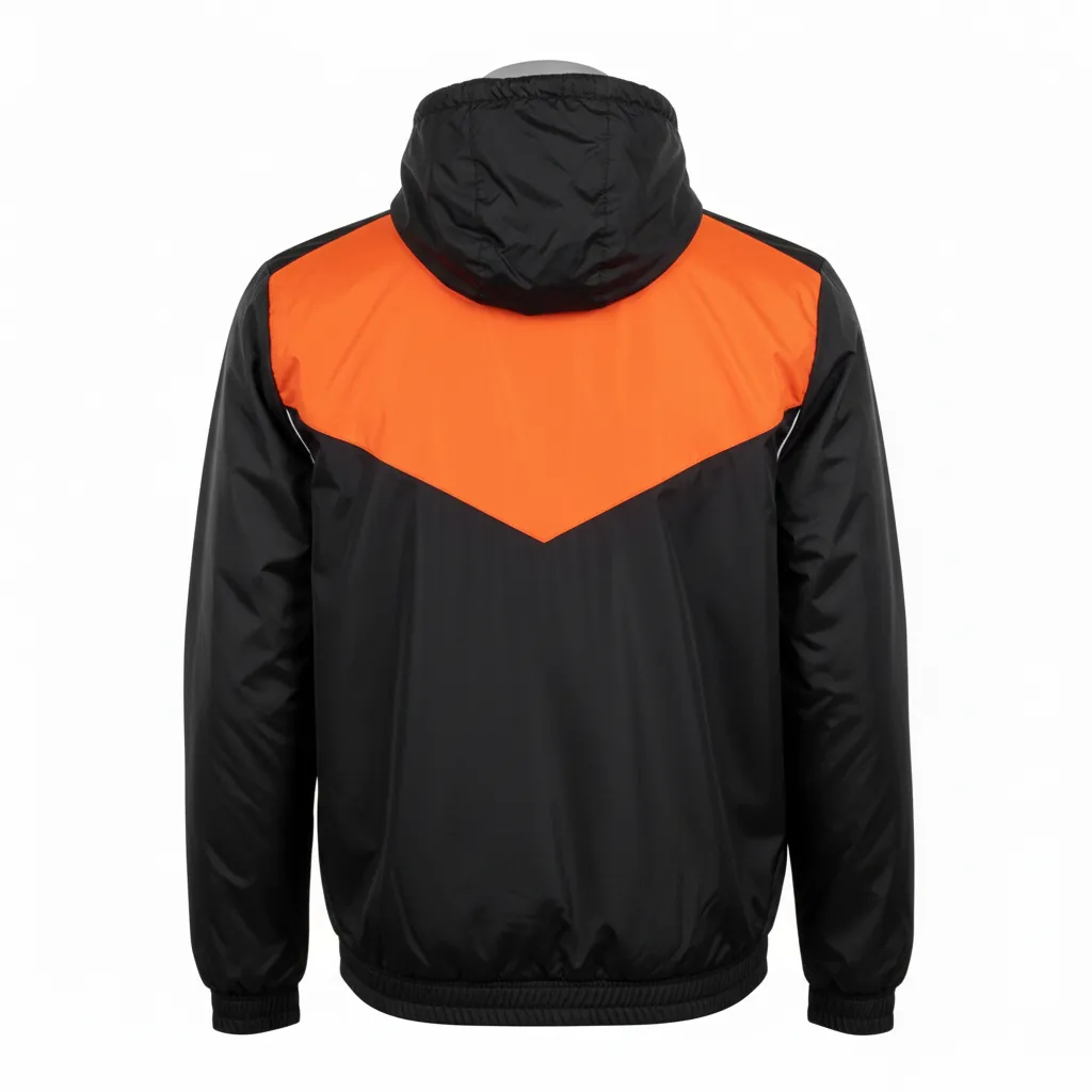Custom Basketball Windbreaker Jacket - Black, Orange, White - Angular - Back View - Kinexa Sportswear