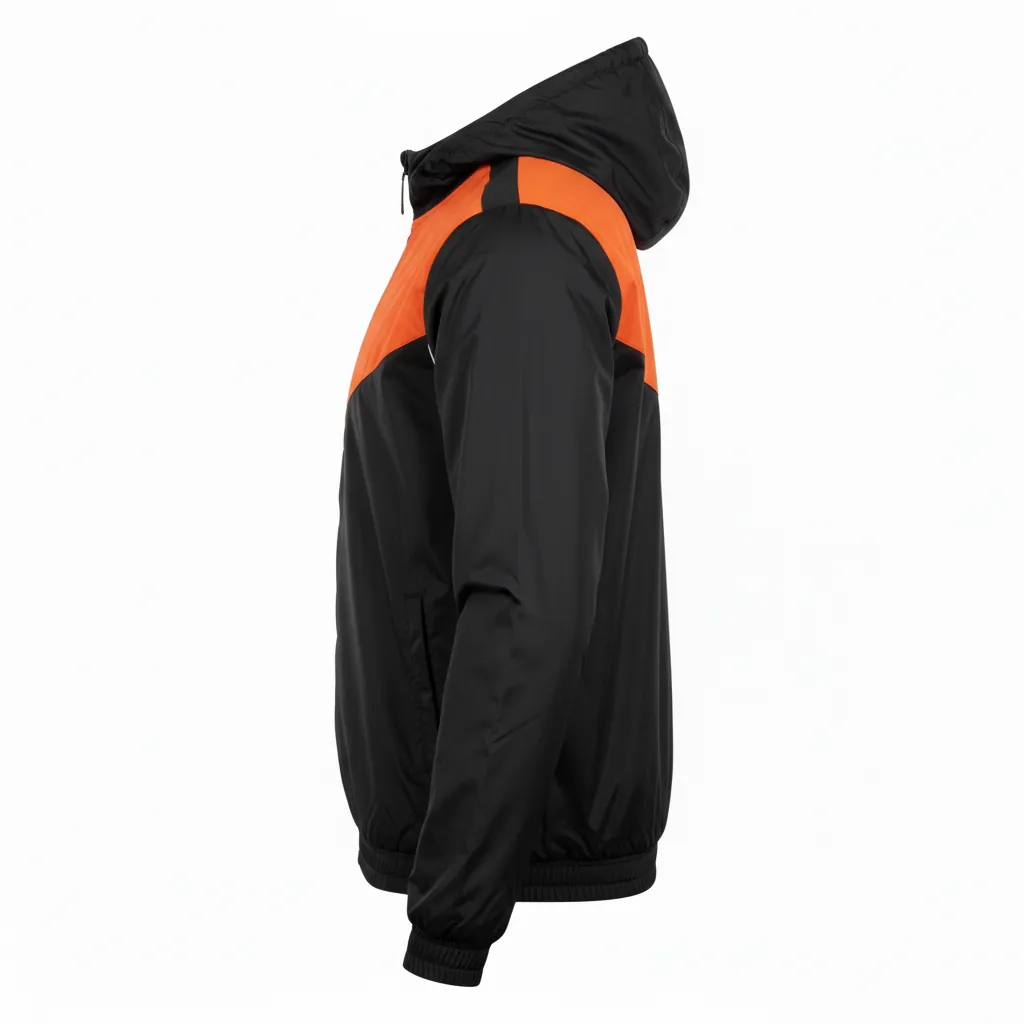 Custom Basketball Windbreaker Jacket - Black, Orange, White - Angular - Side View - Kinexa Sportswear