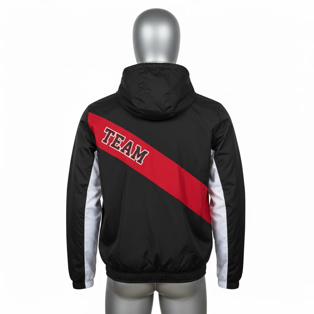 Custom Basketball Windbreaker Jacket - Black, Red, White - Diagonal - Back View - Kinexa Sportswear