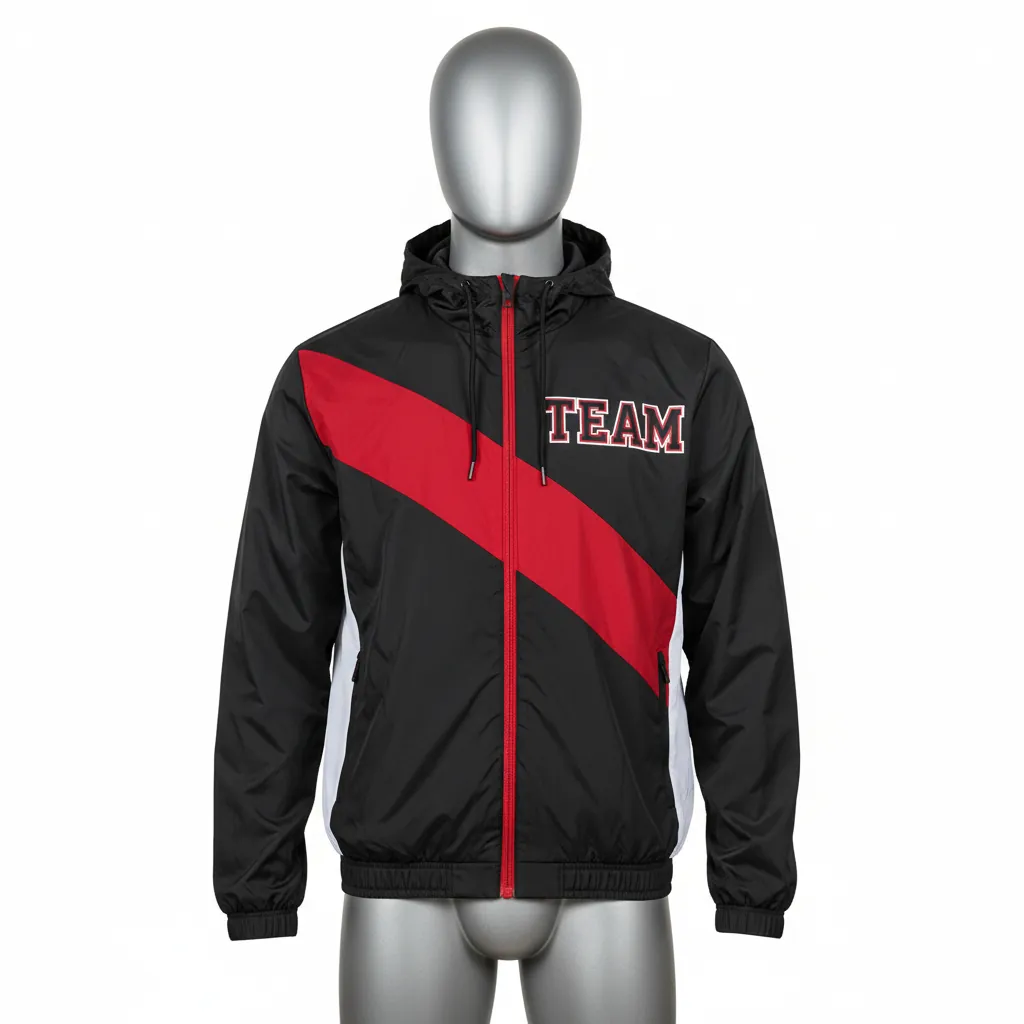 Custom Basketball Windbreaker Jacket - Black, Red, White - Diagonal - Front View - Kinexa Sportswear