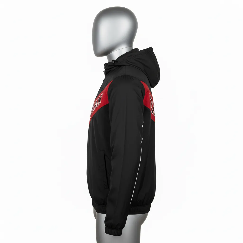Custom Basketball Windbreaker Jacket - Black, Red, White - Diagonal - Side View - Kinexa Sportswear