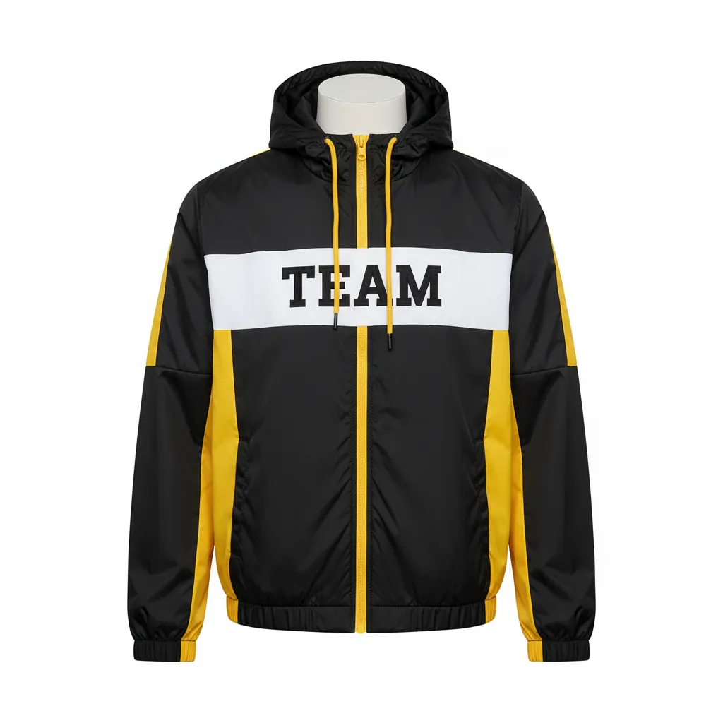 Custom Basketball Windbreaker Jacket - Black, Yellow, White - Modern - Front View - Kinexa Sportswear