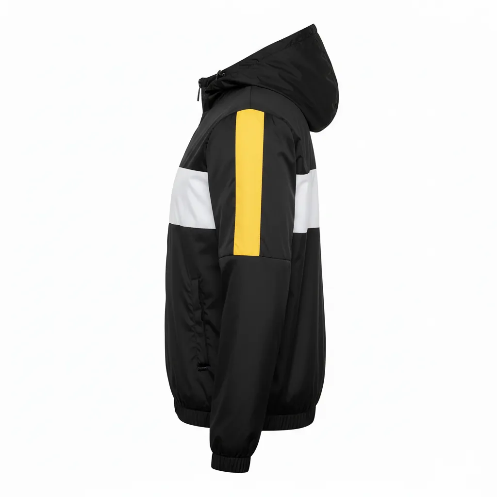 Custom Basketball Windbreaker Jacket - Black, Yellow, White - Modern - Side View - Kinexa Sportswear