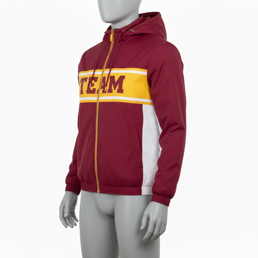 Custom Basketball Windbreaker Jacket - Burgundy, Gold, White - Chest - Front View - Kinexa Sportswear