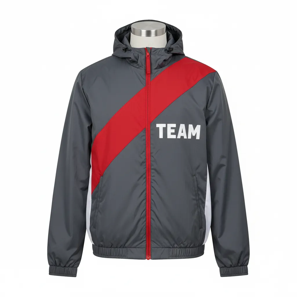 Custom Basketball Windbreaker Jacket - Red, White - Charcoal Modern - Front View - Kinexa Sportswear