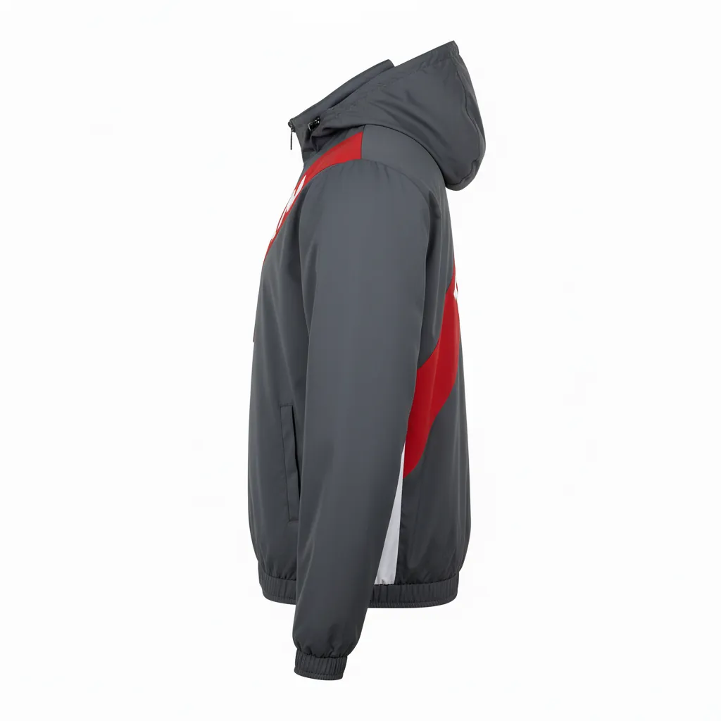 Custom Basketball Windbreaker Jacket - Red, White - Charcoal Modern - Side View - Kinexa Sportswear