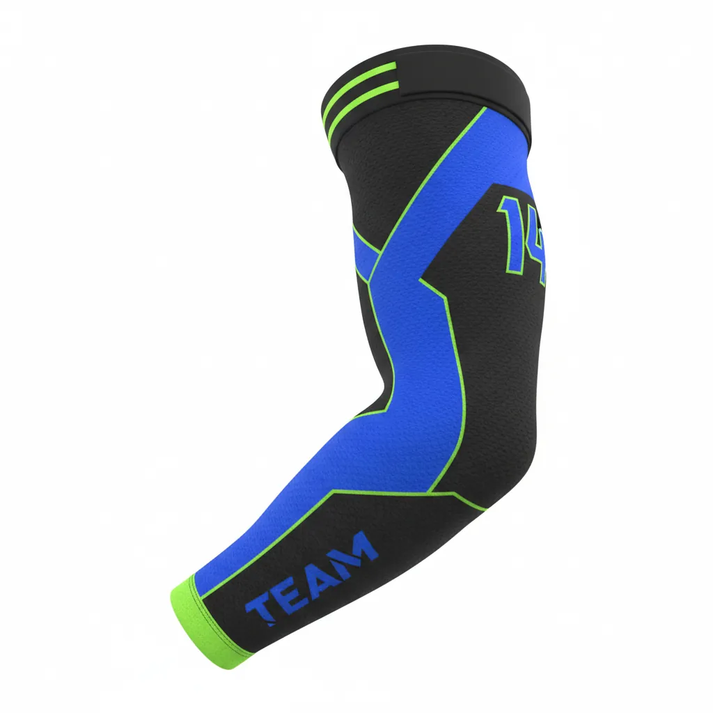 Custom Esports Arm Sleeve - Blue, Green - All Blacks Electric Neon - Front View - Kinexa Sportswear