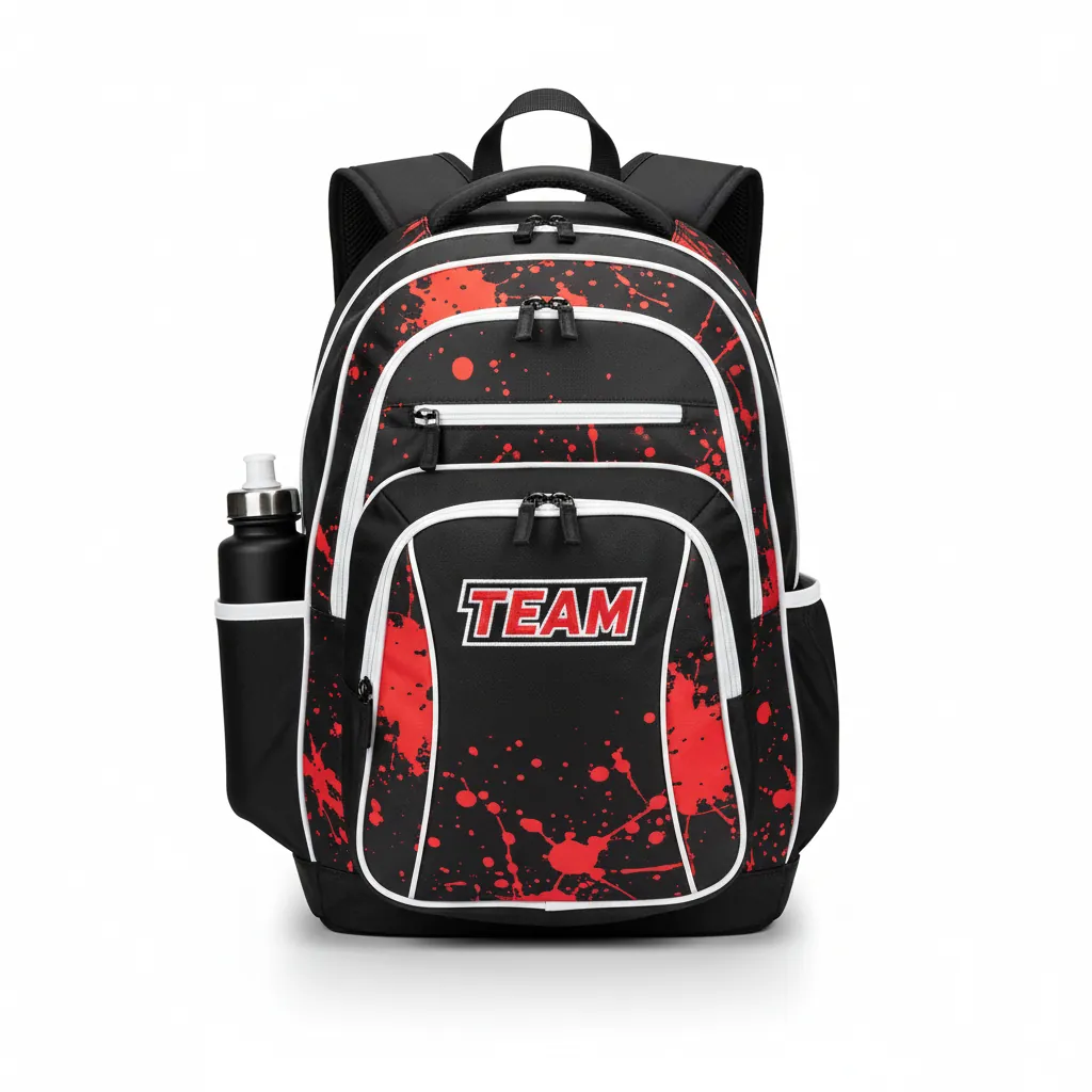 Custom Esports Backpack - Red, White - Gaming All Blacks Athletic - Front View - Kinexa Sportswear