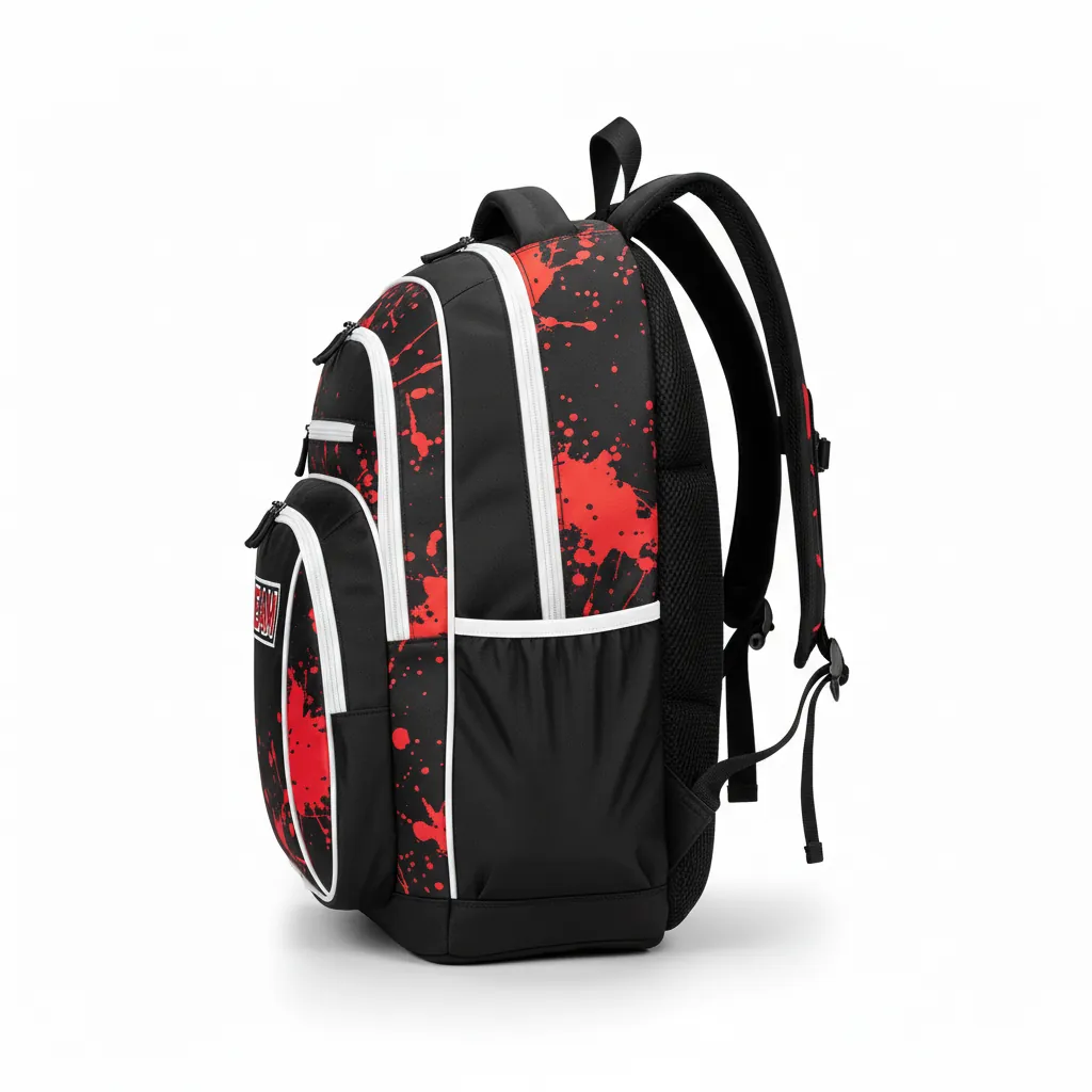 Custom Esports Backpack - Red, White - Gaming All Blacks Athletic - Side View - Kinexa Sportswear