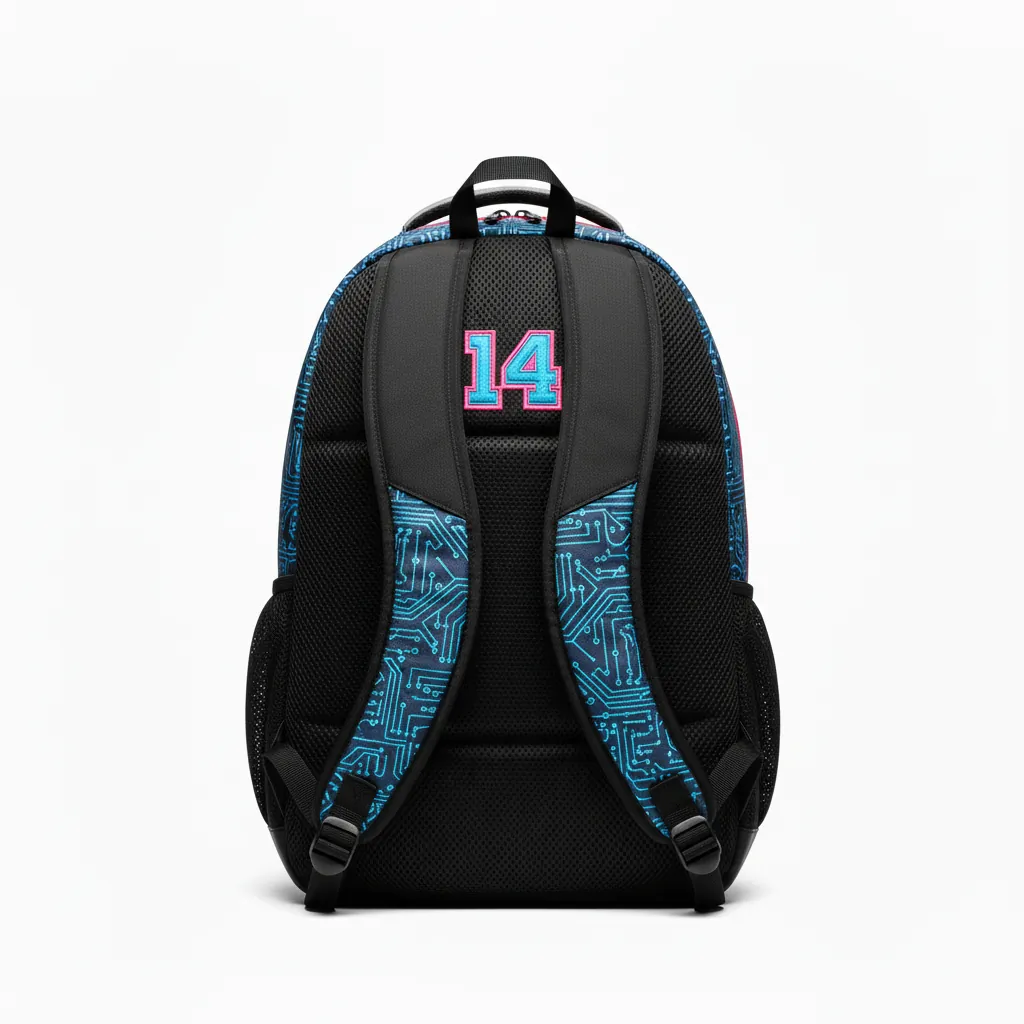 Custom Esports Backpack - Blue, Pink - Gaming All Blacks Electric Hot - Back View - Kinexa Sportswear
