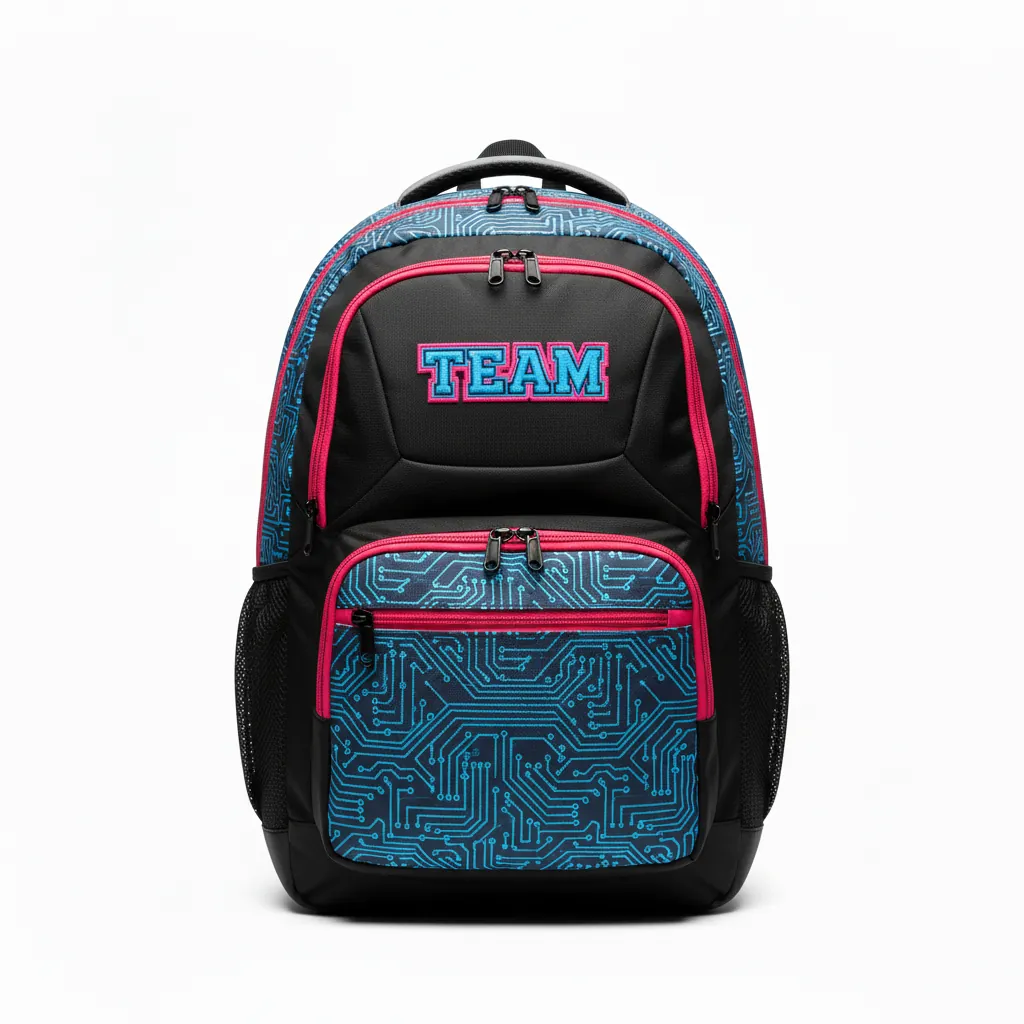 Custom Esports Backpack - Blue, Pink - Gaming All Blacks Electric Hot - Front View - Kinexa Sportswear