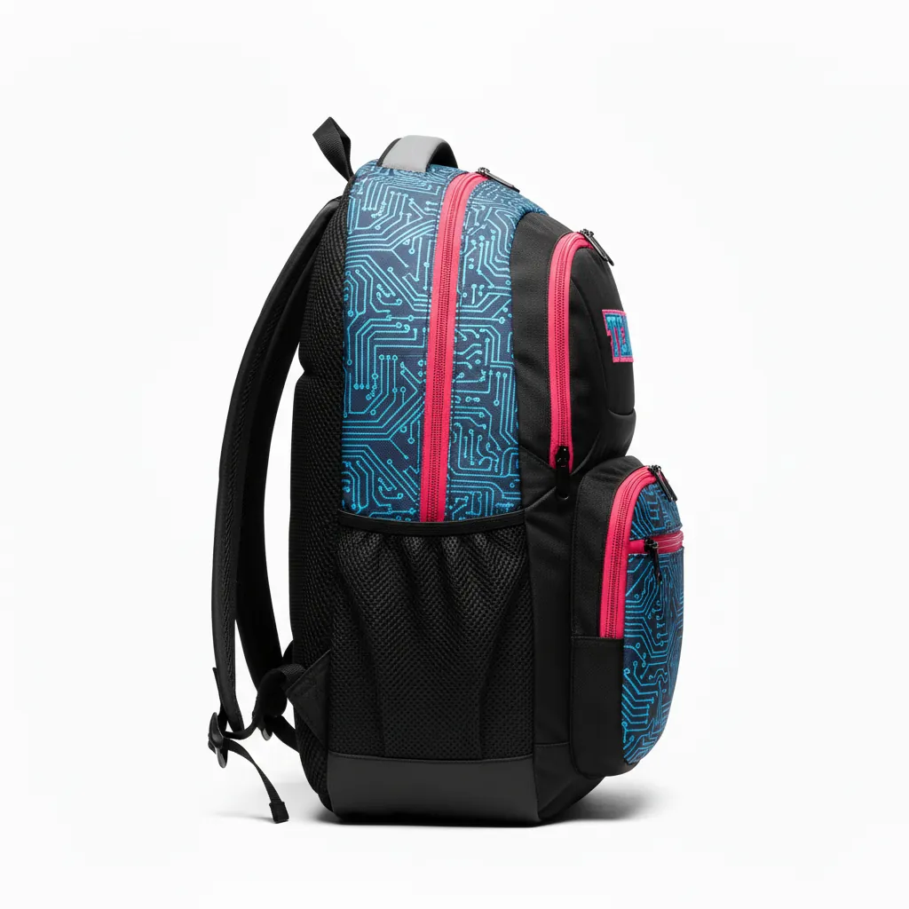 Custom Esports Backpack - Blue, Pink - Gaming All Blacks Electric Hot - Side View - Kinexa Sportswear