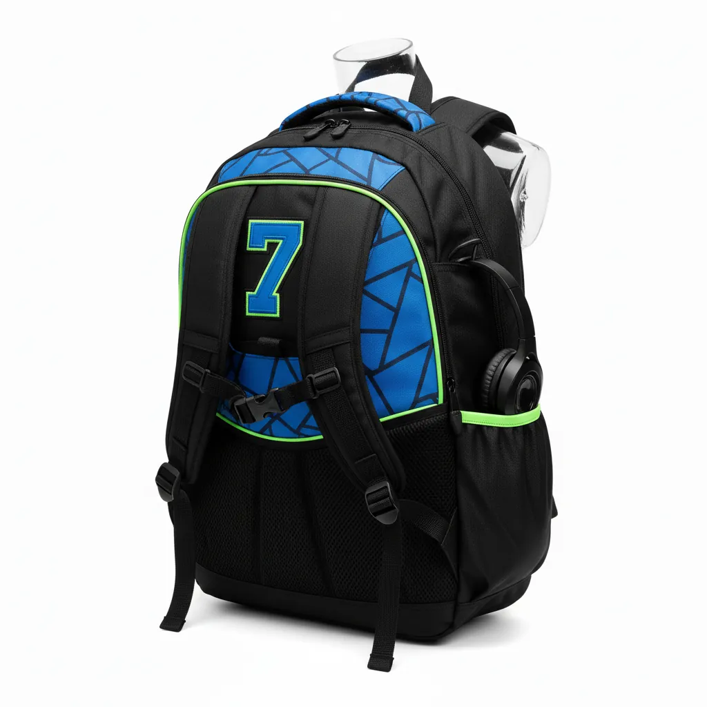 Custom Esports Backpack - Blue, Green - Gaming All Blacks Electric Neon - Back View - Kinexa Sportswear