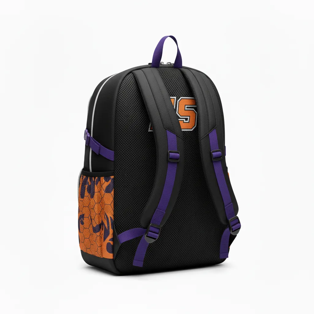 Custom Esports Backpack - Orange, Silver - Gaming All Blacks Flame - Back View - Kinexa Sportswear