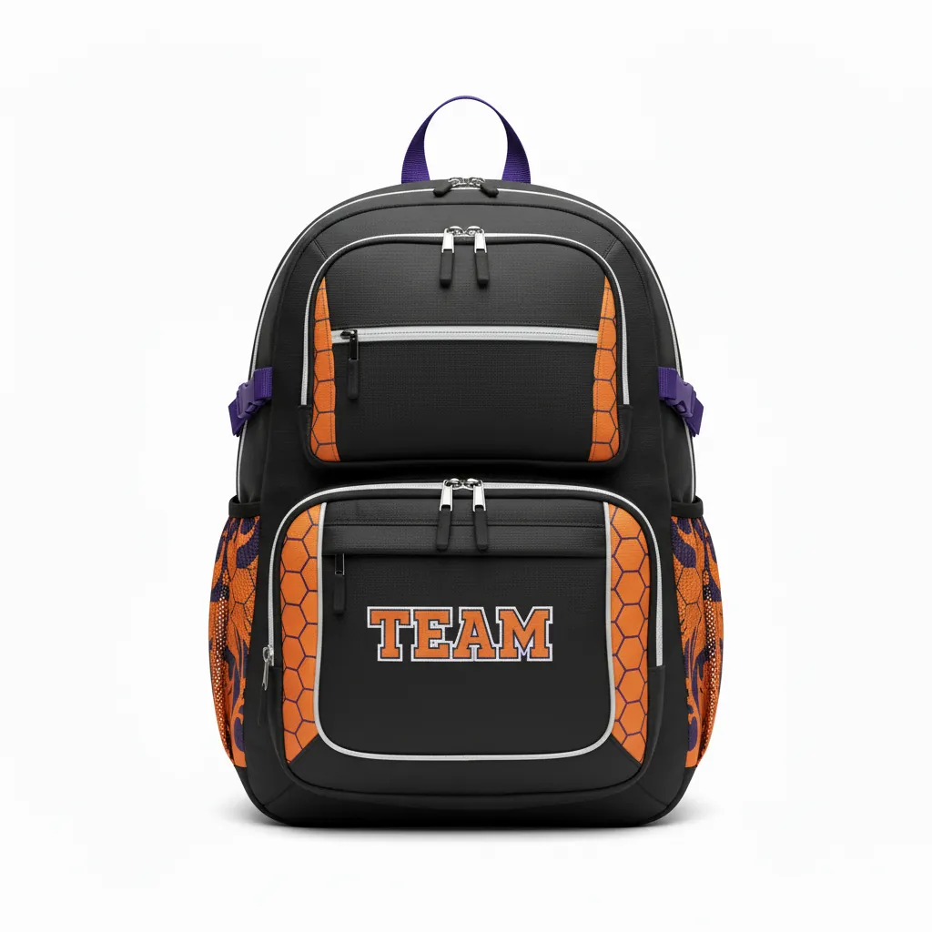 Custom Esports Backpack - Orange, Silver - Gaming All Blacks Flame - Front View - Kinexa Sportswear