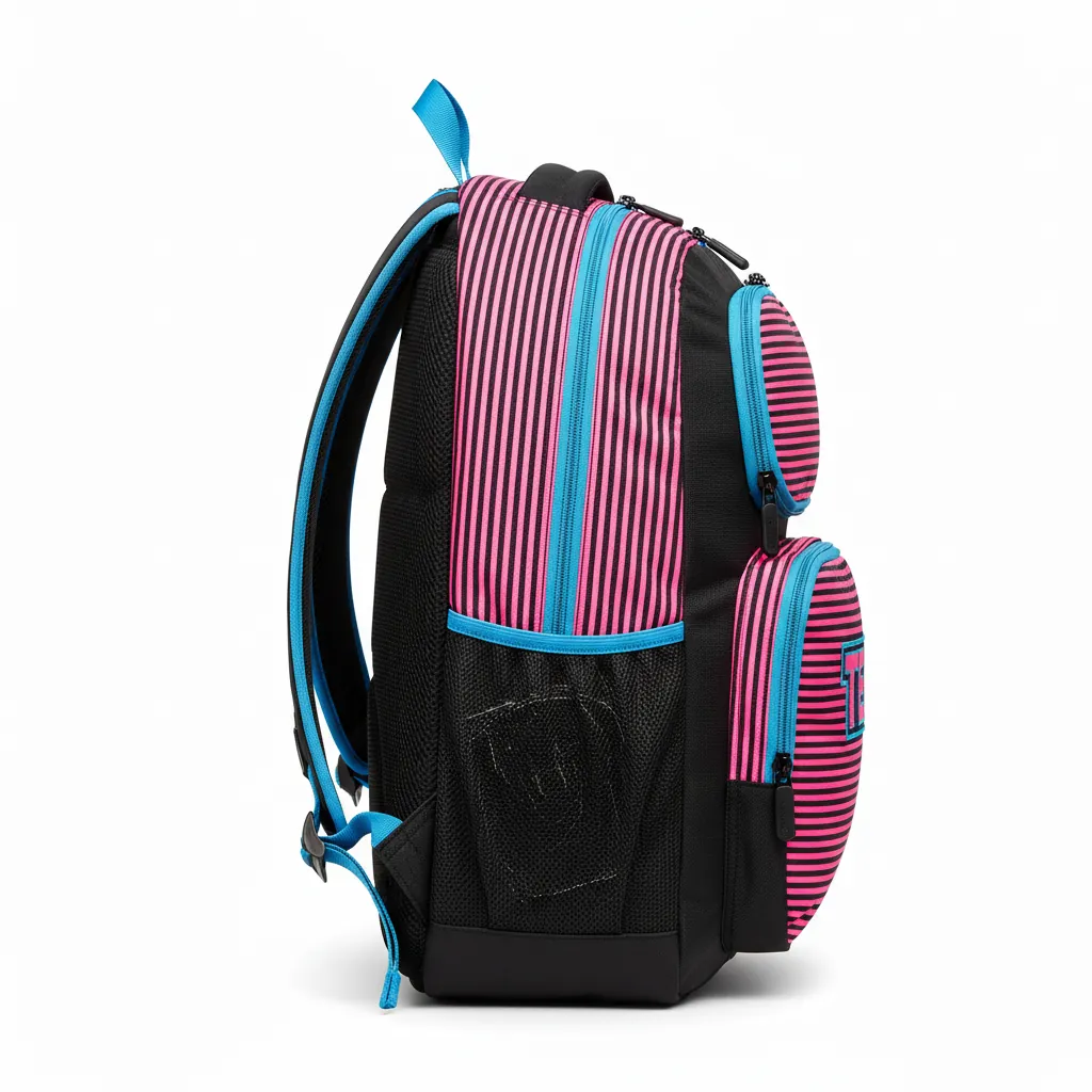 Custom Esports Backpack - Pink, Blue - Gaming All Blacks Hot Electric - Side View - Kinexa Sportswear