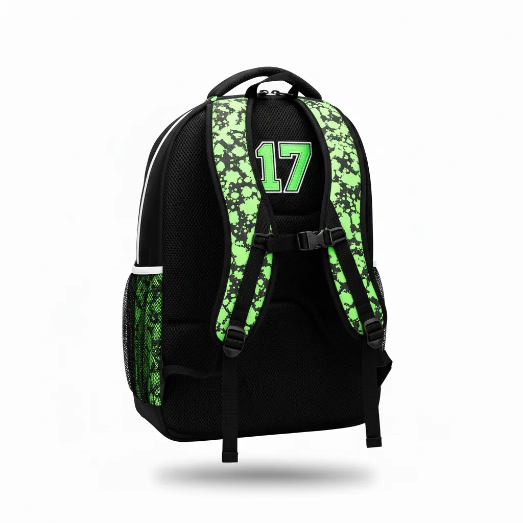 Custom Esports Backpack - Green, White - Gaming All Blacks Neon - Back View - Kinexa Sportswear