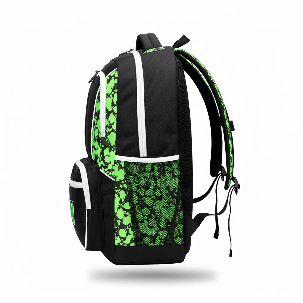 Custom Esports Backpack - Green, White - Gaming All Blacks Neon - Side View - Kinexa Sportswear