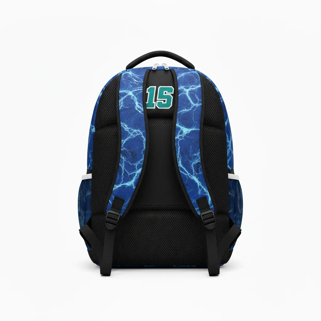 Custom Esports Backpack - Teal, White - Gaming All Blacks - Back View - Kinexa Sportswear