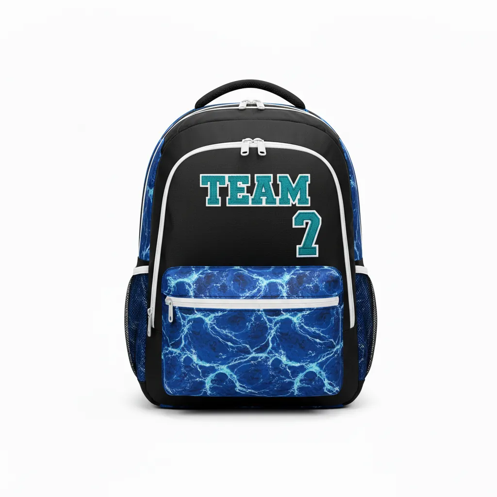 Custom Esports Backpack - Teal, White - Gaming All Blacks - Front View - Kinexa Sportswear