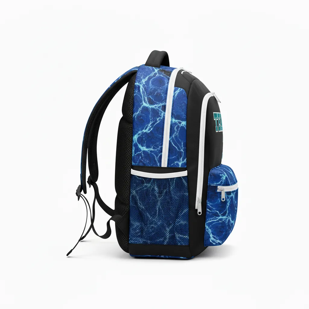 Custom Esports Backpack - Teal, White - Gaming All Blacks - Side View - Kinexa Sportswear