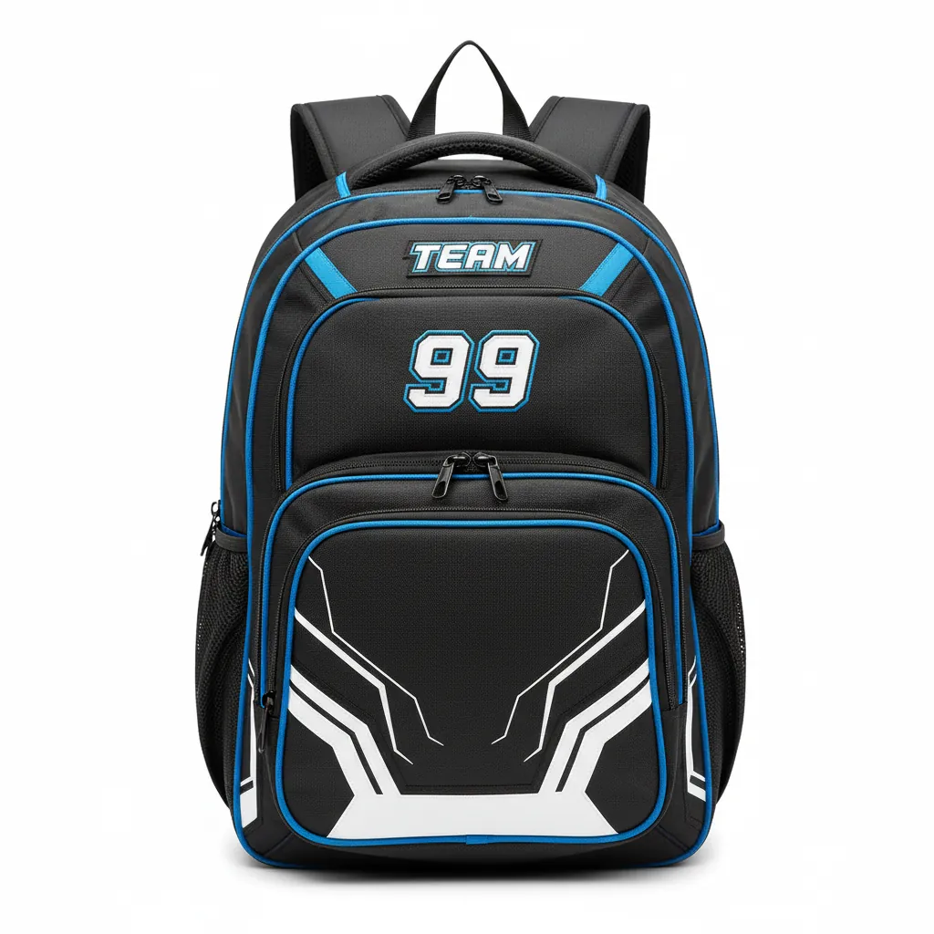 Custom Esports Backpack - White, Blue - Gaming All Blacks Electric - Front View - Kinexa Sportswear