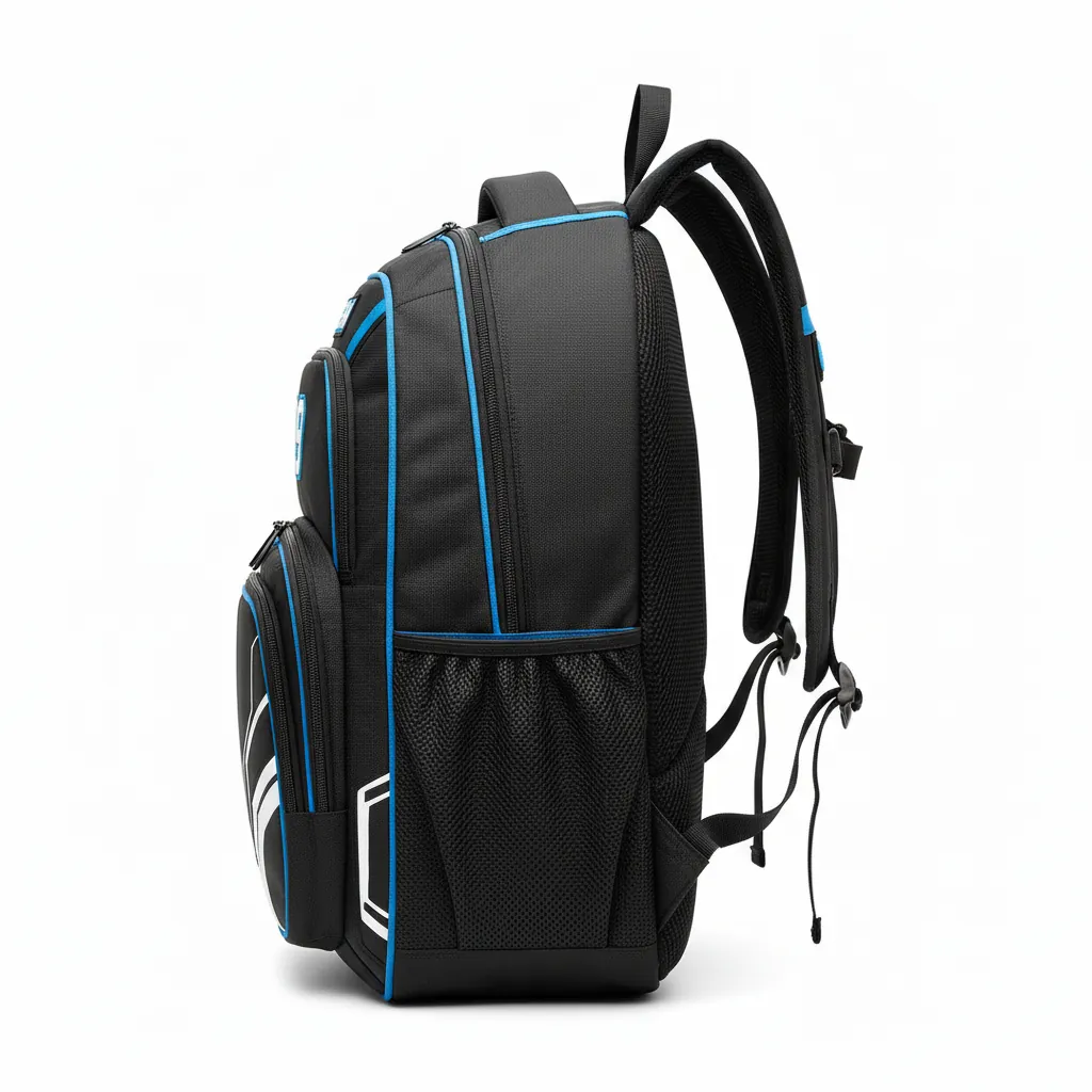 Custom Esports Backpack - White, Blue - Gaming All Blacks Electric - Side View - Kinexa Sportswear