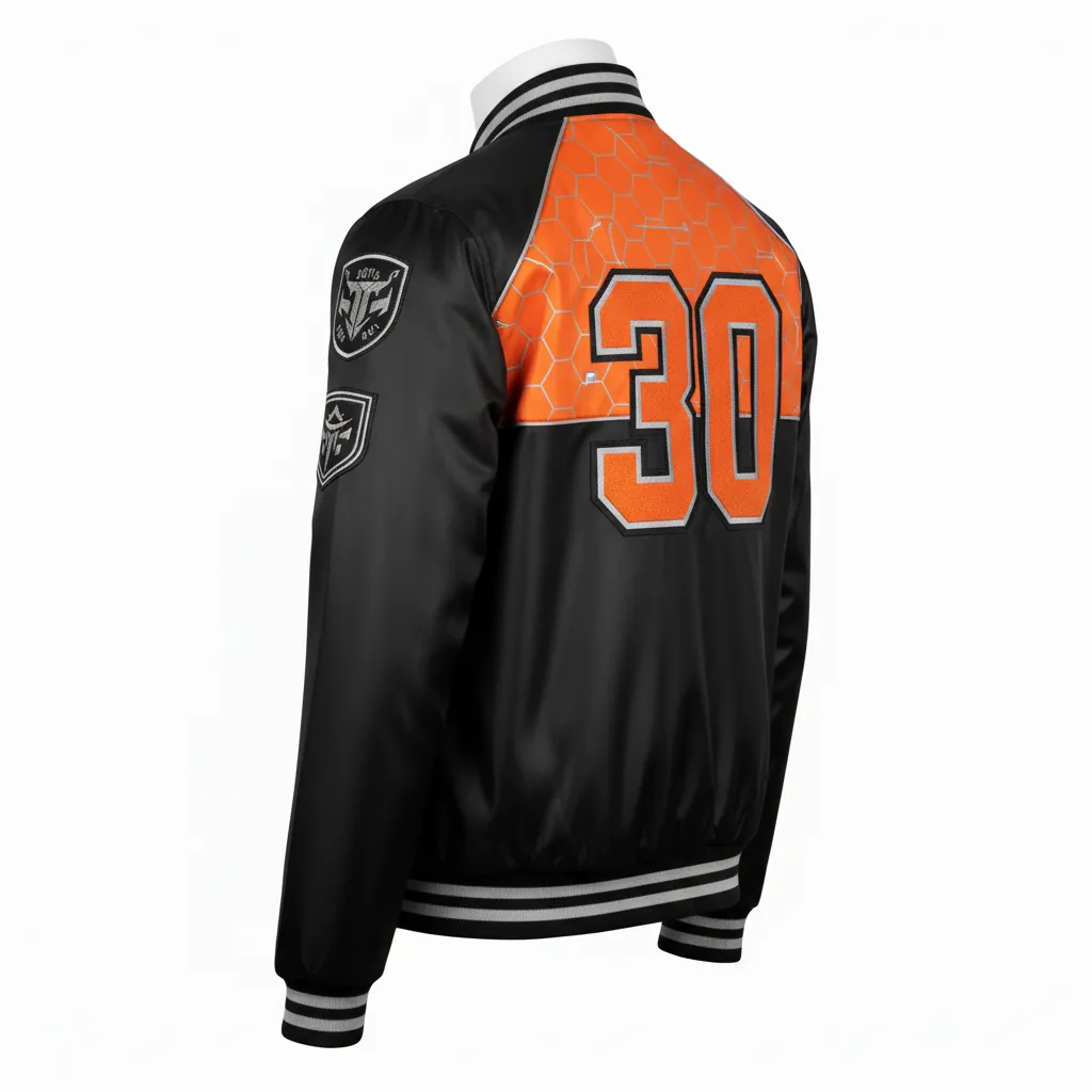 Custom Esports Bomber Jacket - Orange, Silver - All Blacks Flame - Back View - Kinexa Sportswear