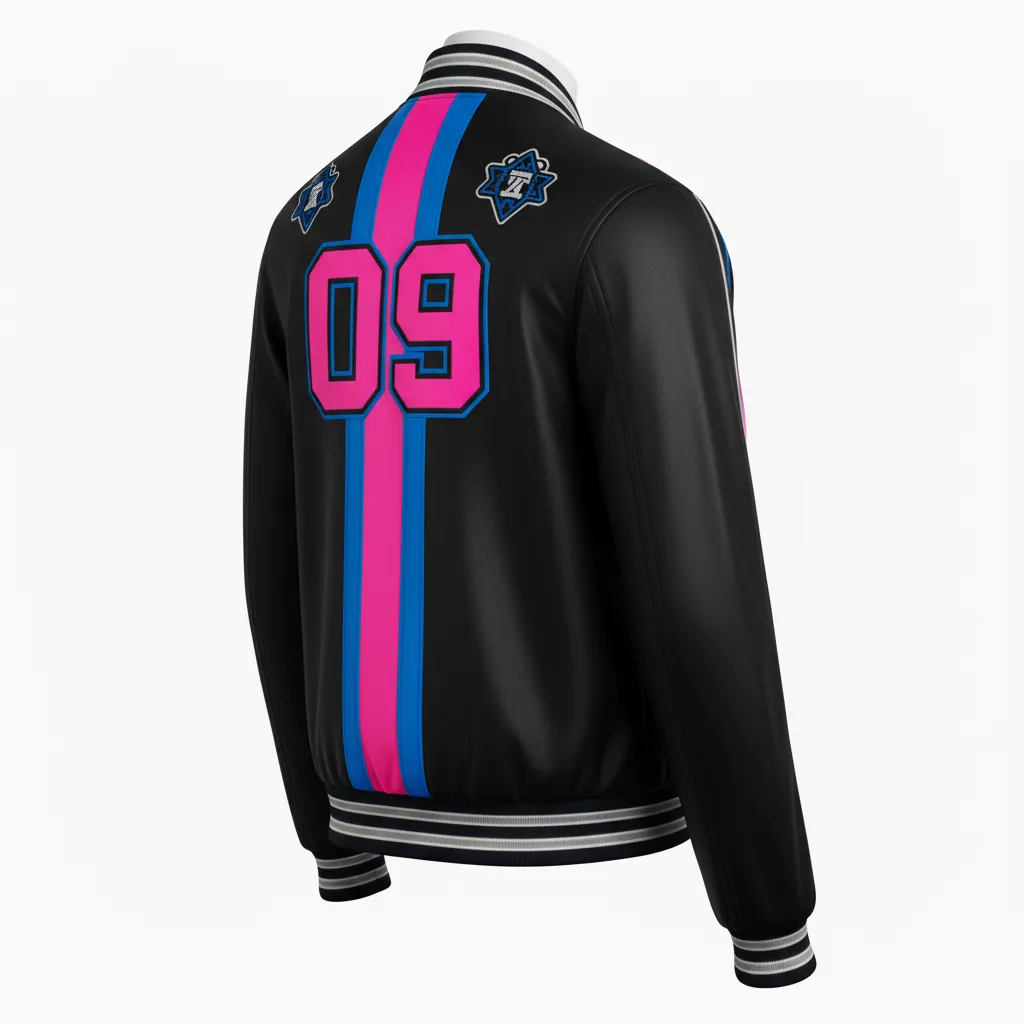 Custom Esports Bomber Jacket - Pink, Blue - All Blacks Hot Electric - Back View - Kinexa Sportswear