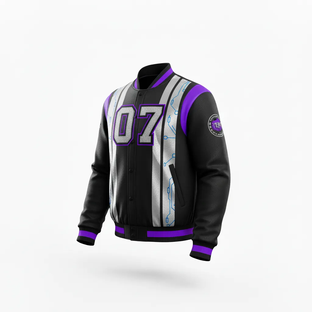 Custom Esports Bomber Jacket - Silver, Purple - All Blacks Cyber - Back View - Kinexa Sportswear