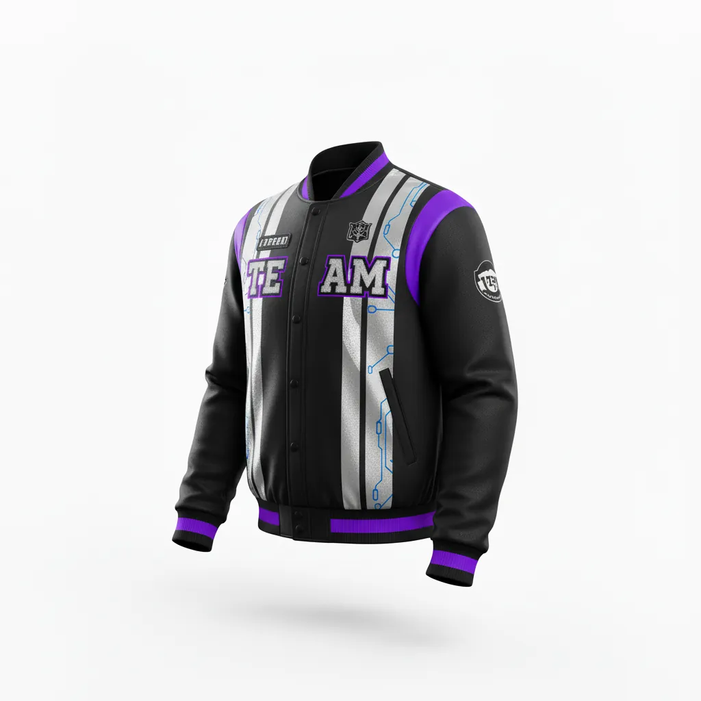 Custom Esports Bomber Jacket - Silver, Purple - All Blacks Cyber - Side View - Kinexa Sportswear